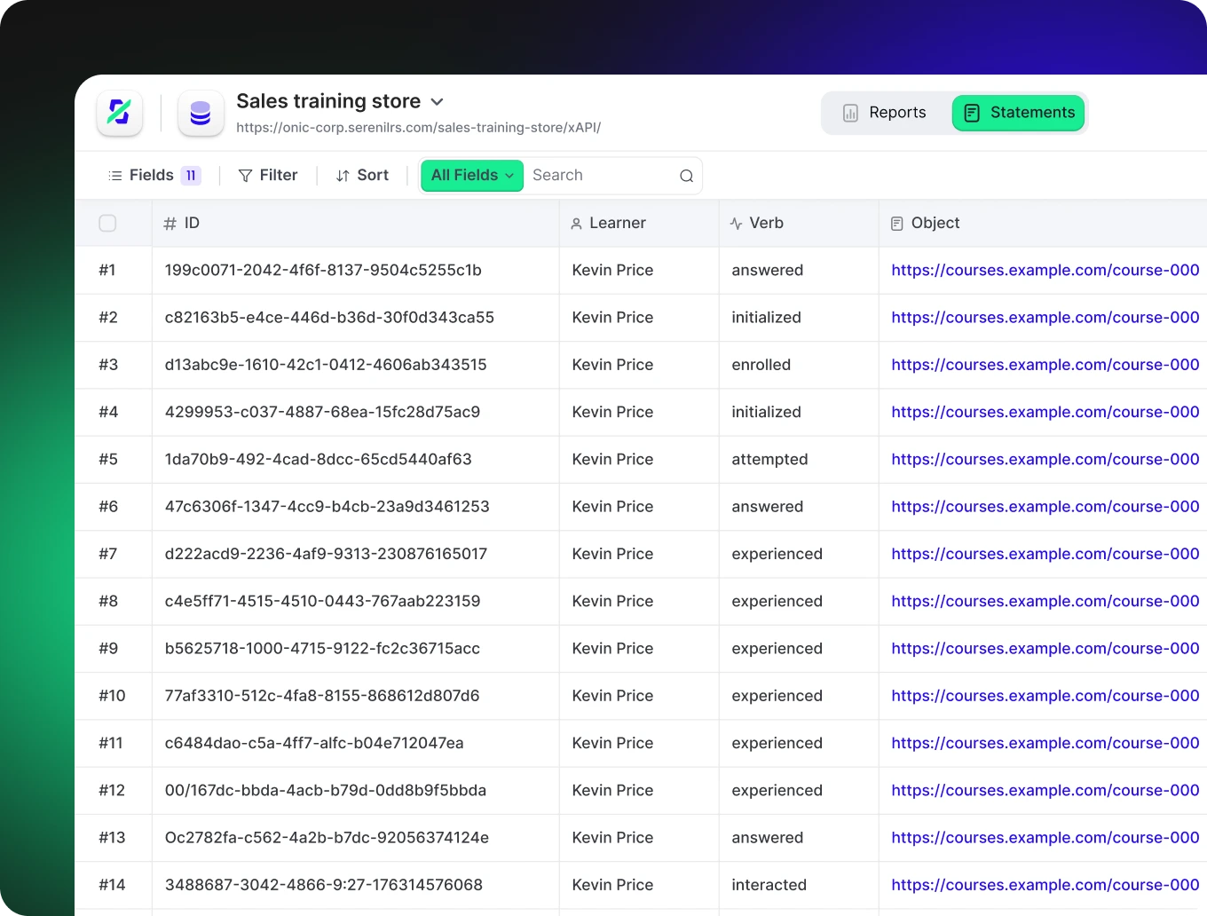 Sereni LRS statement explorer screen
